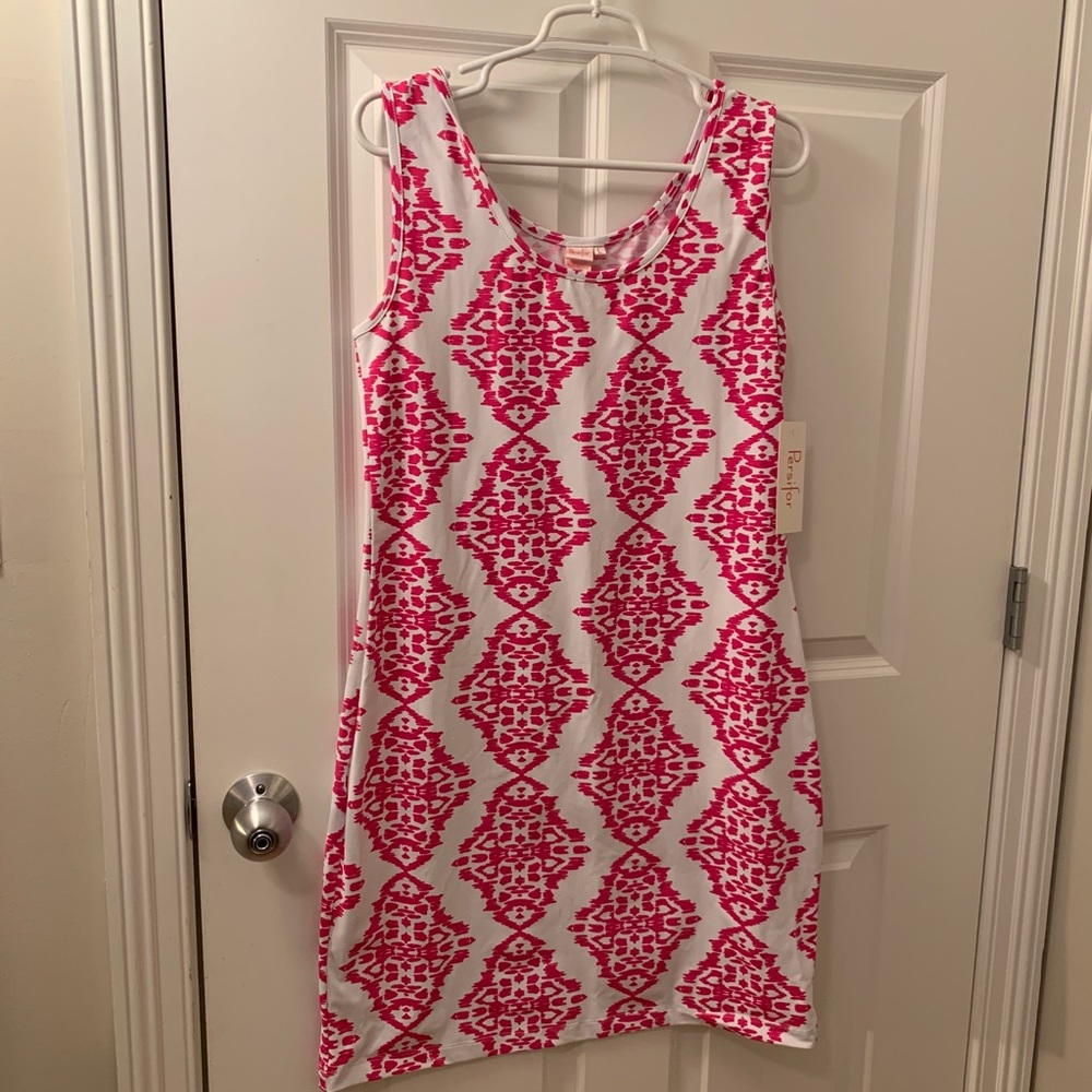 Pink & white tank dress L